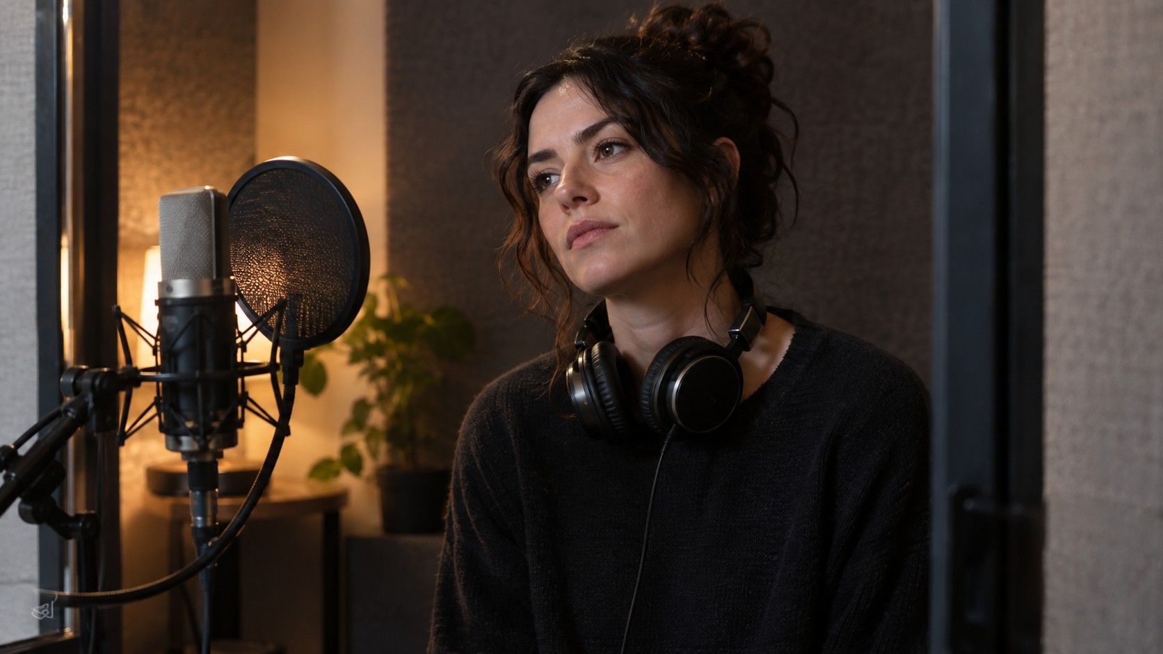 Audio editor monitoring a vocal track in a home studio
